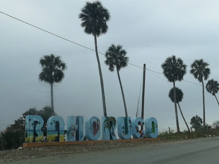 bahoruco town colourful entry sign palms southwest