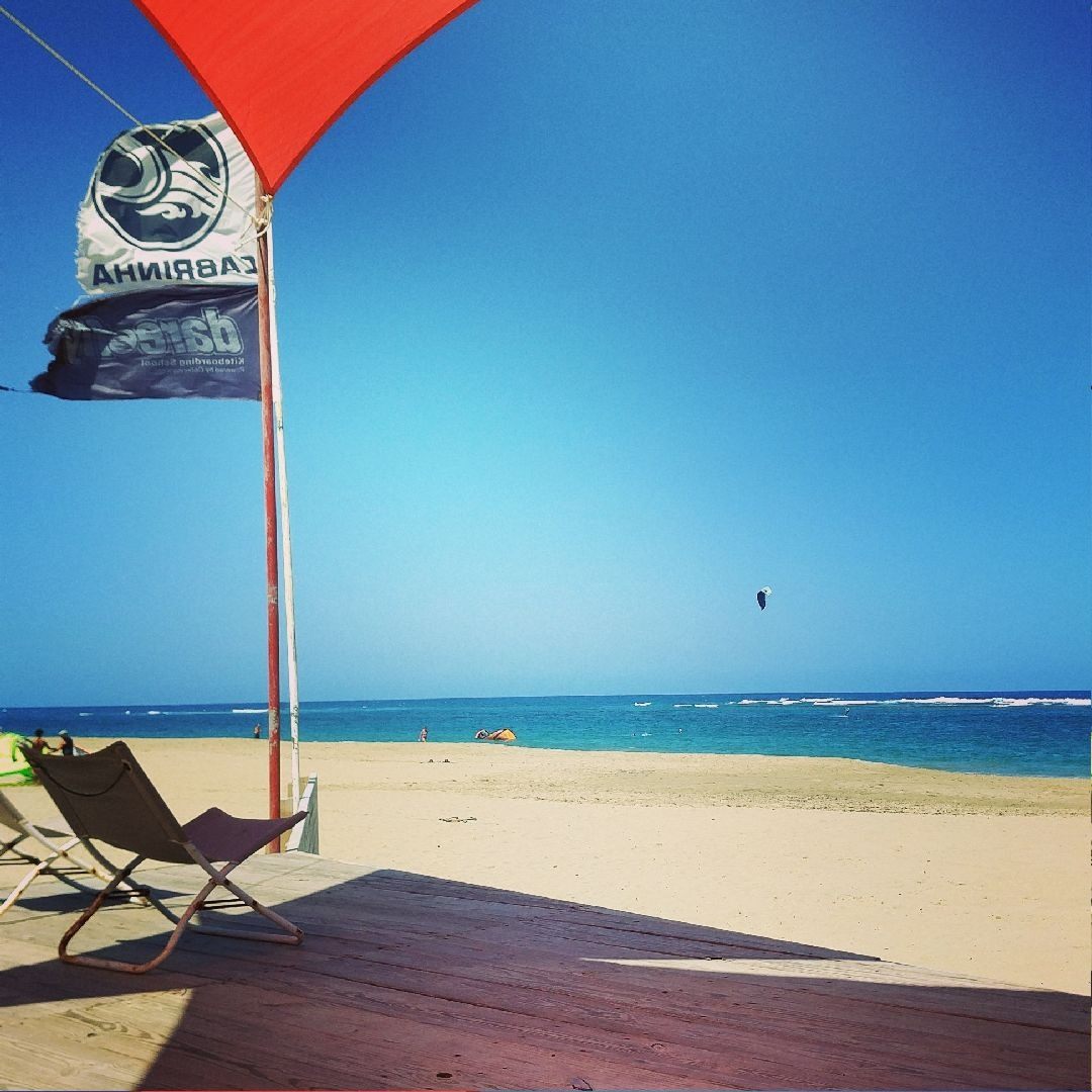 Open-air terrace at a Cabarete kite school with sea views