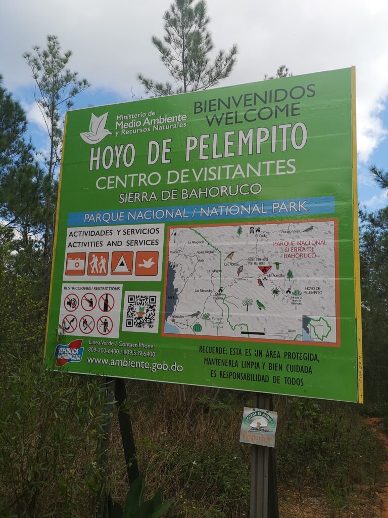 hoyo de pelempito visitor centre sign sierra bahoruco