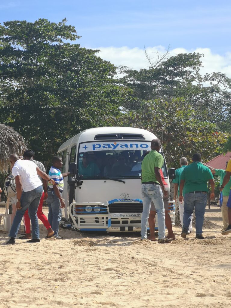 payano guagua bus beach passengers boarding samana