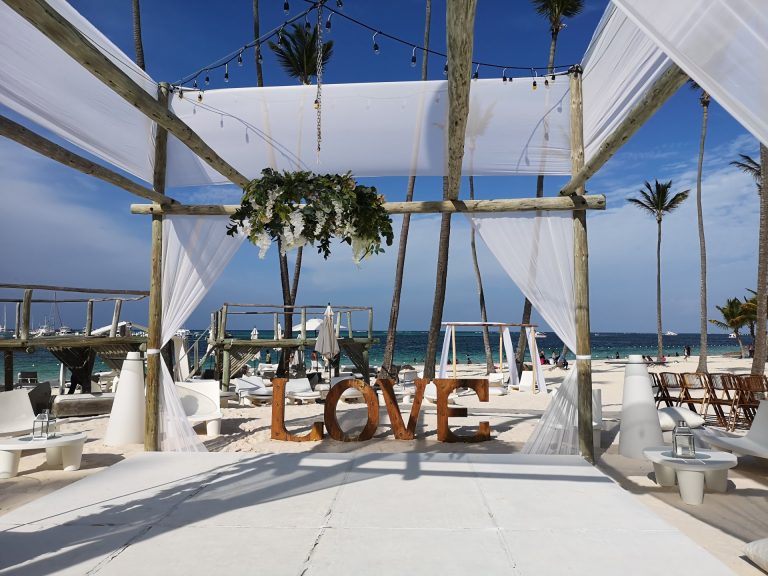 beach wedding canopy love letters turquoise sea bavaro punta cana