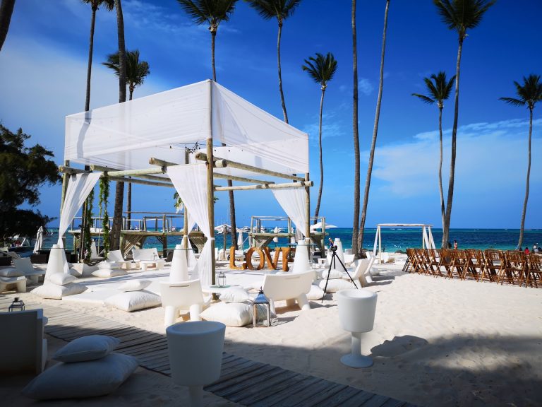 beach wedding venue white canopy love letters palms bavaro punta cana
