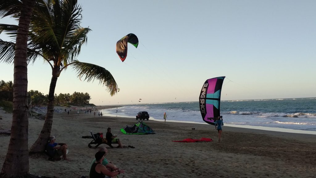 Cabarete beach kites at sunset