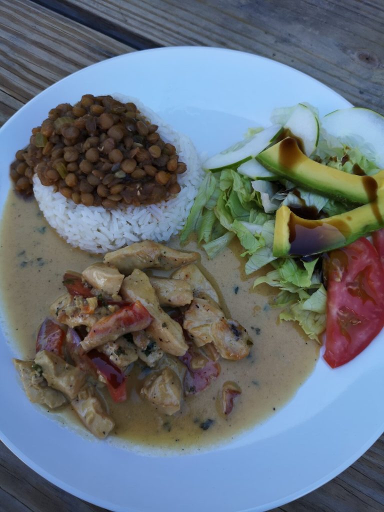 chicken cream sauce rice lentils avocado home cabarete