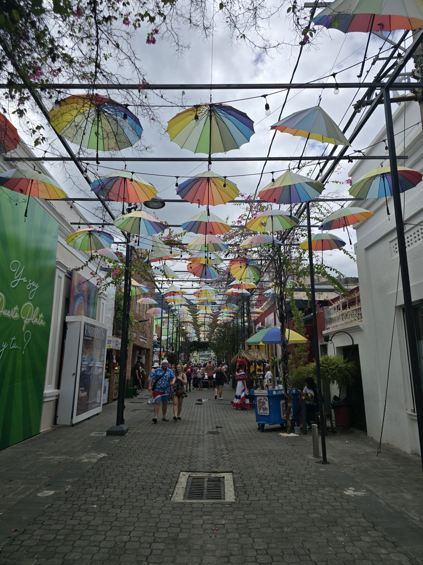 Colourful umbrellas over a pedestrian street in Puerto Plata, Dominican Republic