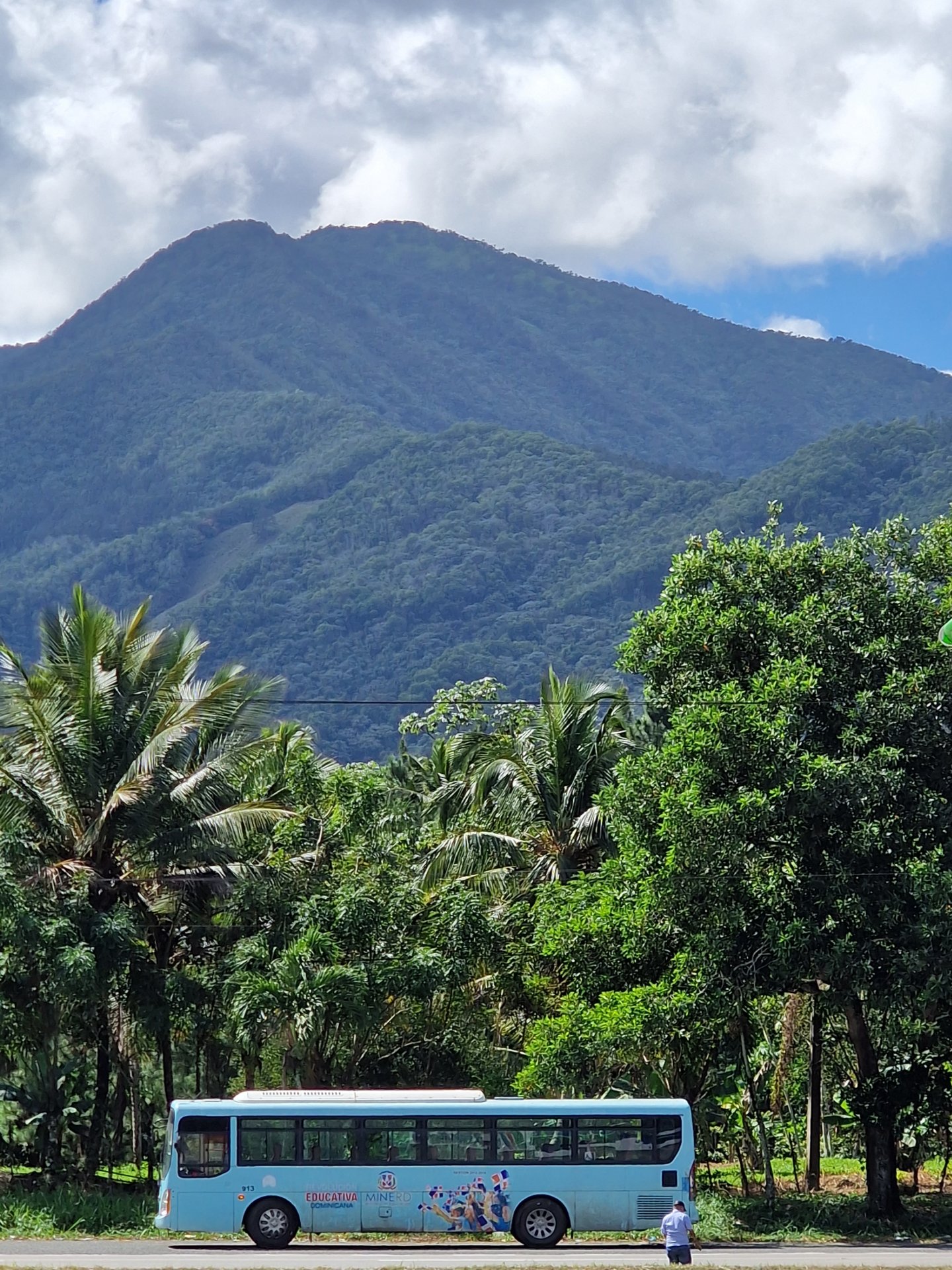 Bus stop on a mountain road in the Dominican Republic
