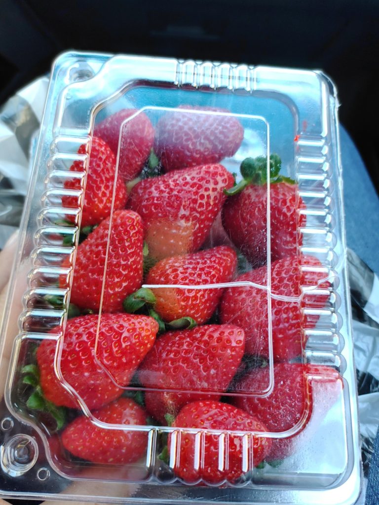 fresh strawberries plastic punnet roadside constanza