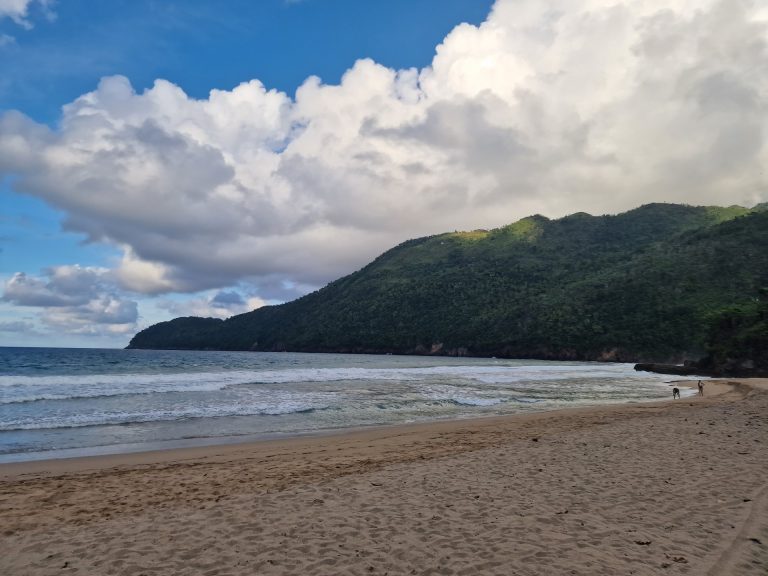 las galeras beach evening green mountains waves samana