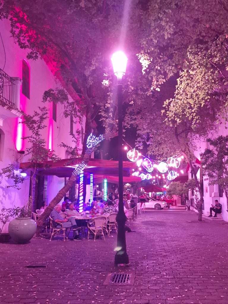 outdoor bar coloured lights trees night zona colonial santo domingo